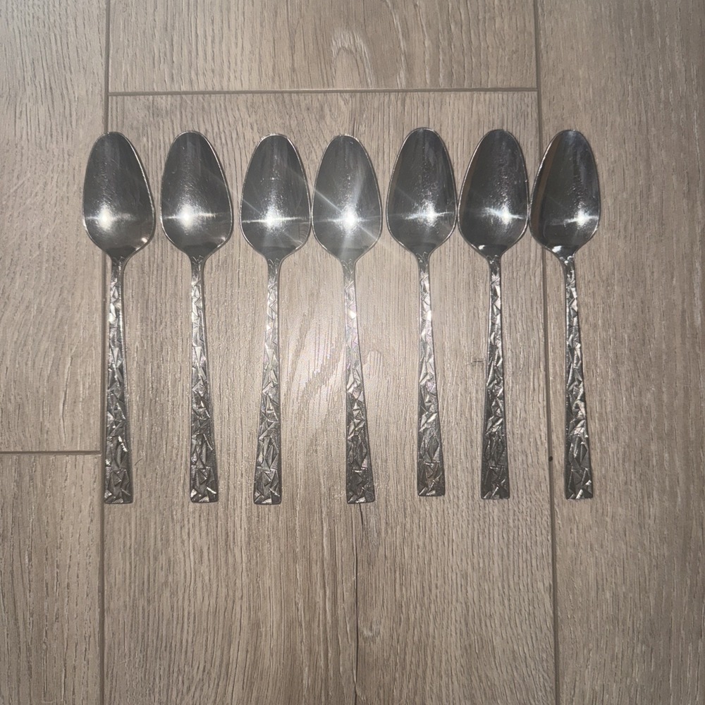 7 PCs Towle SCC Cubist Stainless Flatware Teaspoons, Aquarius Pattern, Japan MCM